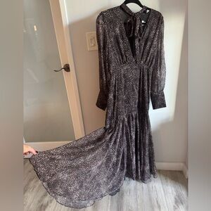 The Jetset Diaries Leopard Print Tiered Flowy Long Sleeve Boho Maxi Dress Gown S